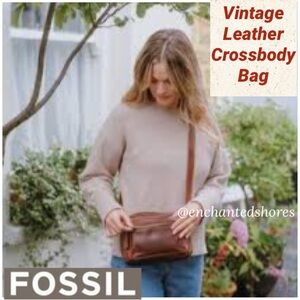 Fossil Brown Crossbody Shoulder Bag Vintage Pebbled Leather Brown Cognac Tan